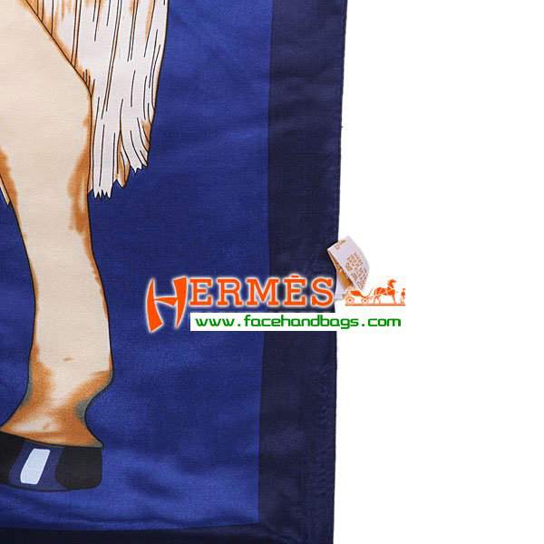Hermes 100% Silk Square Scarf Dark Blue HESISS 90 x 90 - Click Image to Close